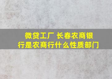 微贷工厂 长春农商银行是农商行什么性质部门